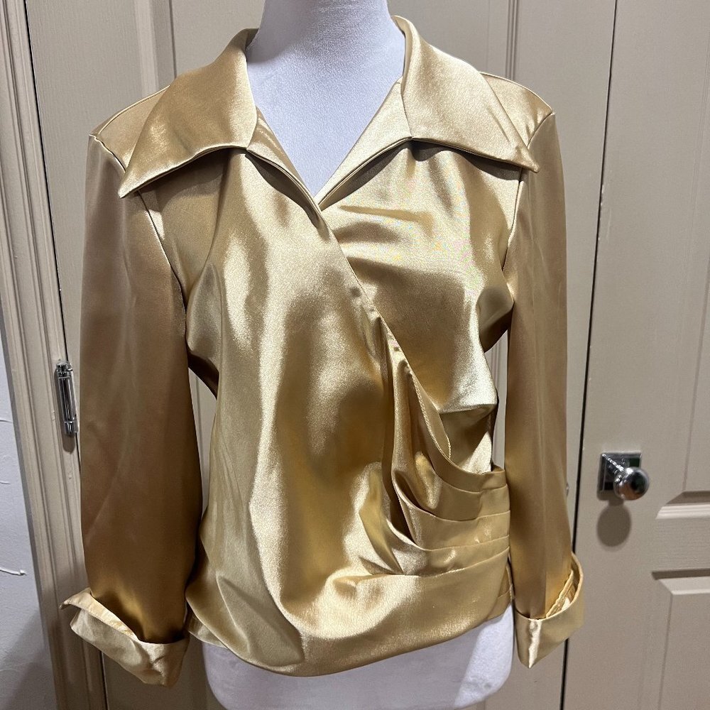 NWOT Gold J.S. Boutique Long Sleeve Wrap Blouse Sz L